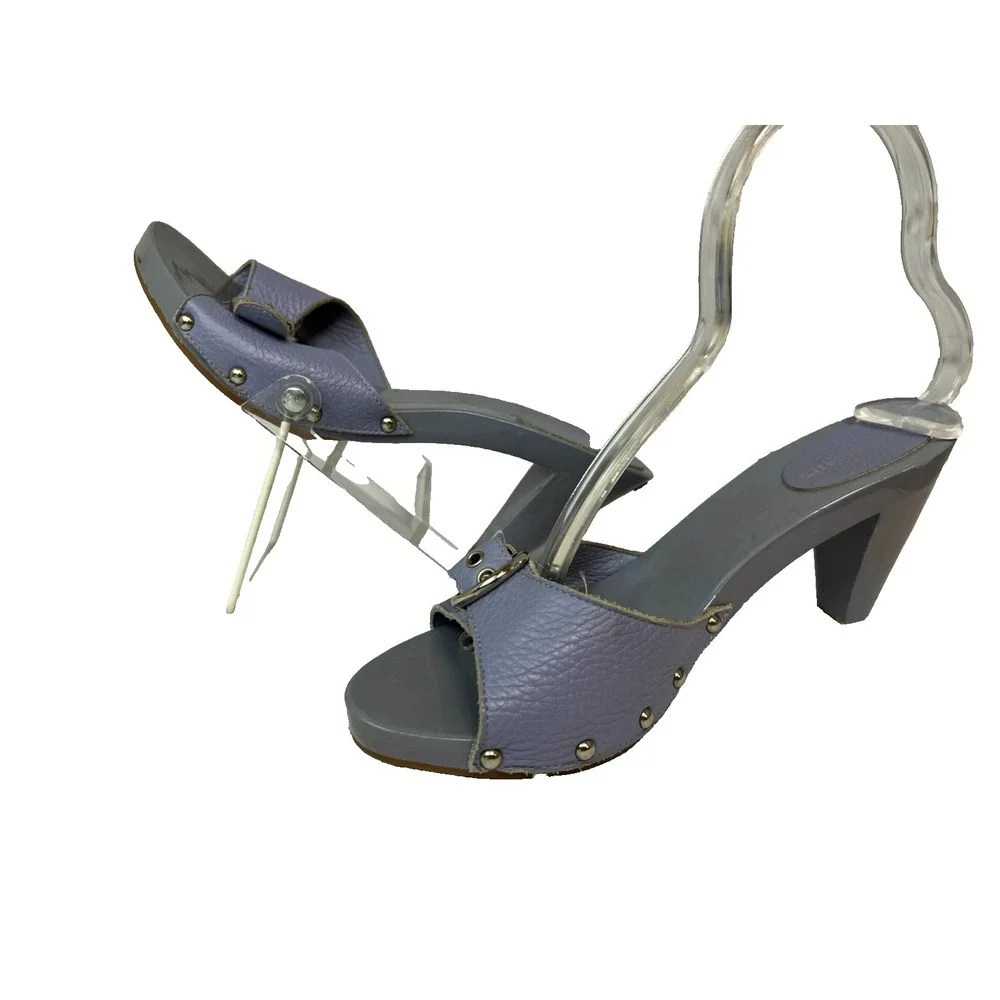 Burberry Lilac Slide Buckle Sandal Leather & Patent Covered 3 in Heel‎ SZ 38/7.5